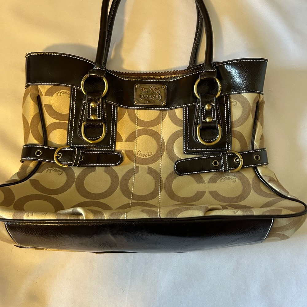 Coach Signature Canvas and Leather Tote - Khaki/Brown Chelsea Col. Like New - Picture 2 of 4